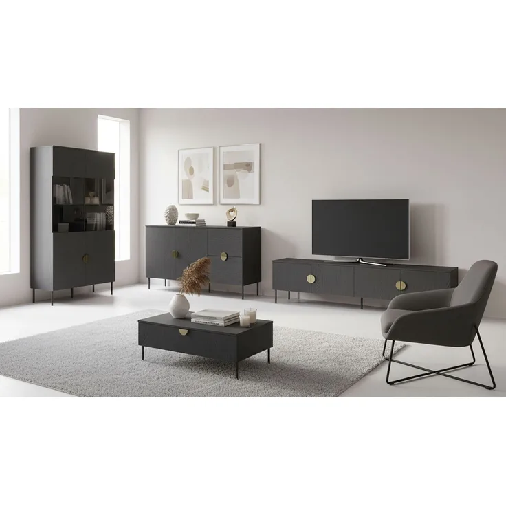 Wohnzimmer-Set Mond Wohnwand 4-teilig Ausführung grau