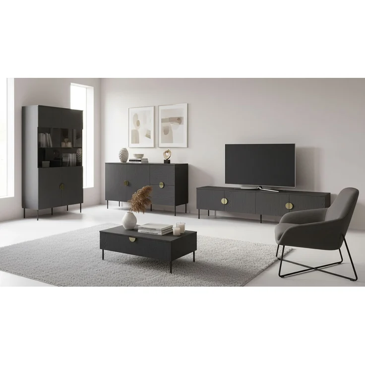 Wohnzimmer-Set Mond Wohnwand 4-teilig Ausführung grau