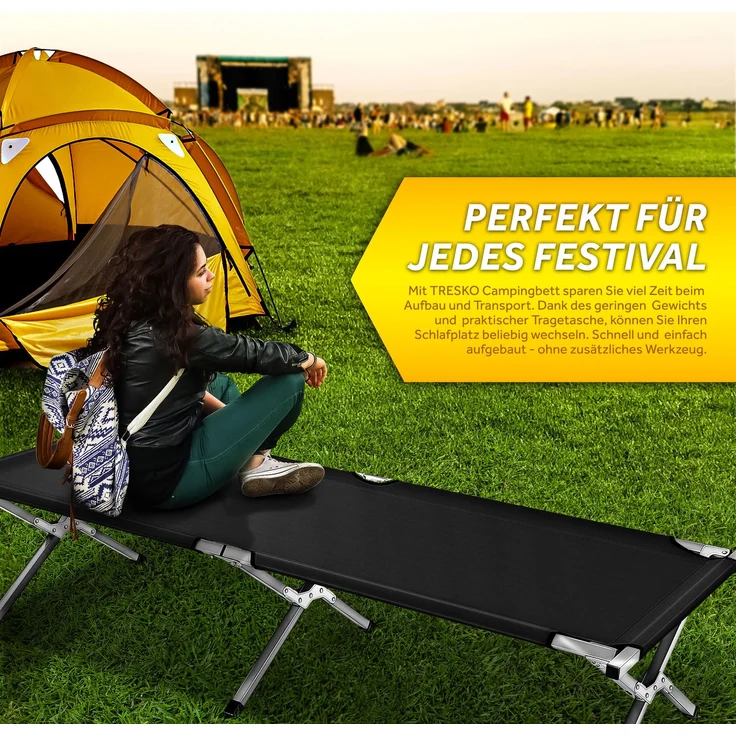 TRESKO XXL Campingbett Feldbett 190 x 64 x 44 cm Metallrohr - Belastbarkeit bis 150kg Schwarz – Bild 7