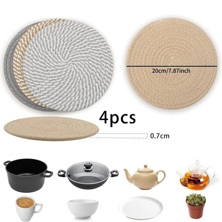 FOUORTUNATE-BEE Getränkeuntersetzer Getränkeuntersetzer 4er Set Runde Topfuntersetzer Hitzeschutz 20 cm, Untersetzer für Töpfe Teekannen Pfannen Küche Tisch Dekoration – Bild 4