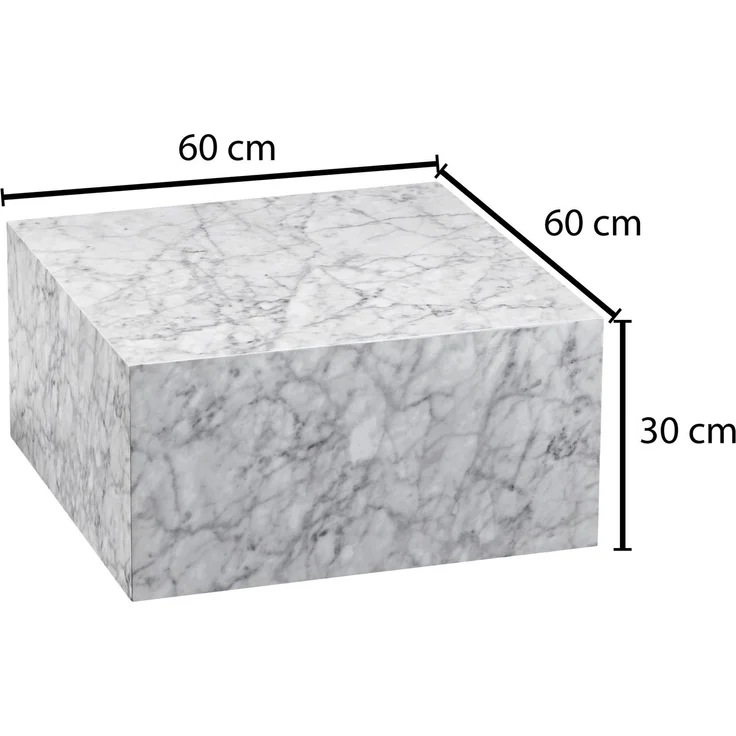 Couchtisch Monobloc 60x30x60cm Hochglanz Marmoroptik Weiß Quadratisch – Bild 7