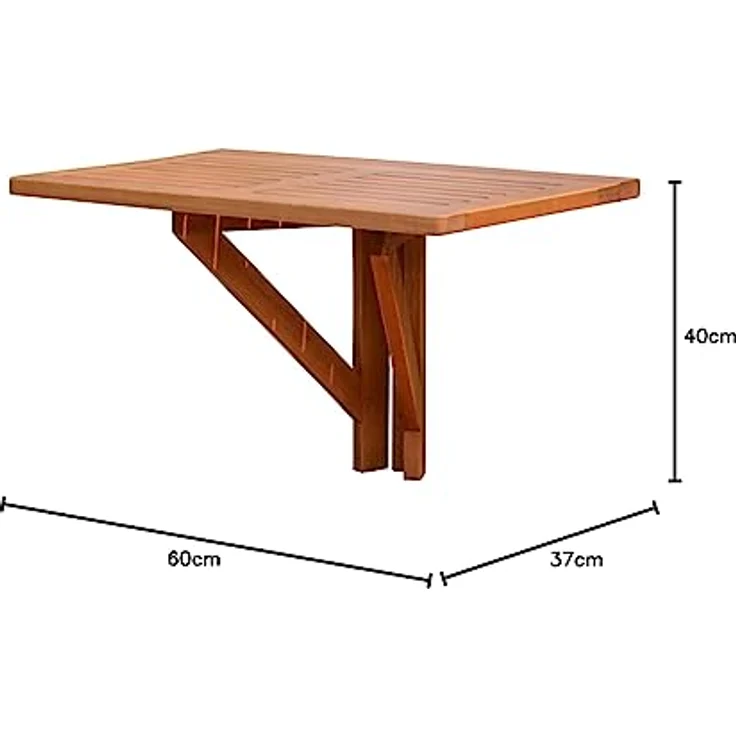 Jardinion Hängetisch Klapptisch 60 x 40 x 37cm, Braun, Eukalyptusholz, witterungsbeständig, platzsparend, für Balkon und Terrasse – Bild 2