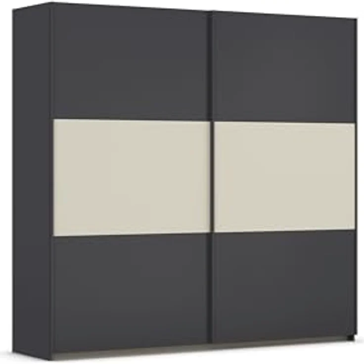 Rauch Möbel Neo, Schwebetürenschrank, Kleiderschrank, Kleiderschränke, Garderobe, Schrank mit Stauraum, 2-türig, Farbe Grau-metallic/Champagner, 218 x 210 x 59 cm – Bild 2