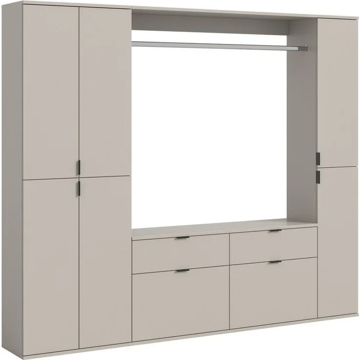 Home affaire Garderoben-Set TRONDHEIM, 5-teilig, Breite 212cm, individuell platzier- & erweiterbar, (Set, 4-St, bestehend aus: 2x Garderobenschrank & 3-tlgs. Zwischenbauelement), Garderobenschrank, Kleiderschrank, Schrankkombination, Garderobe