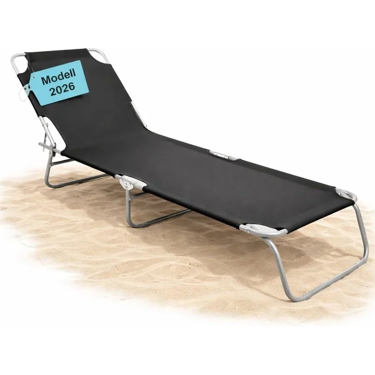 BigDean Sonnenliege klappbar 150 kg belastbar mit 4-Fach Verstellbarer Rückenlehne – hochwertige Gartenliege für Balkon, Garten & Strand - schwarz – Bild 1