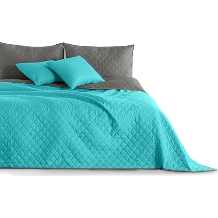 DecoKing Tagesdecke Bettüberwurf mit Uni Wendedesign leichte Allzweckdecke Wohndecke, Wendedesign, Zweifarbig, Steppung – Bild 2