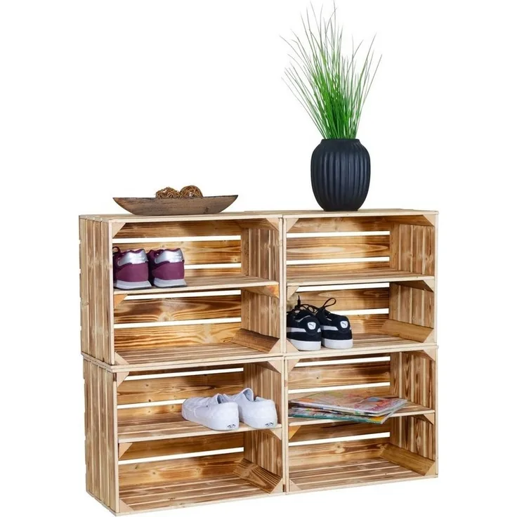 Kistenkolli Altes Land Allzweckkiste Schuhregal mit 8 Ebenen Schuhschrank, Schuhaufbewahrung, Schuhorganize (Spar-Set, 1er Set)