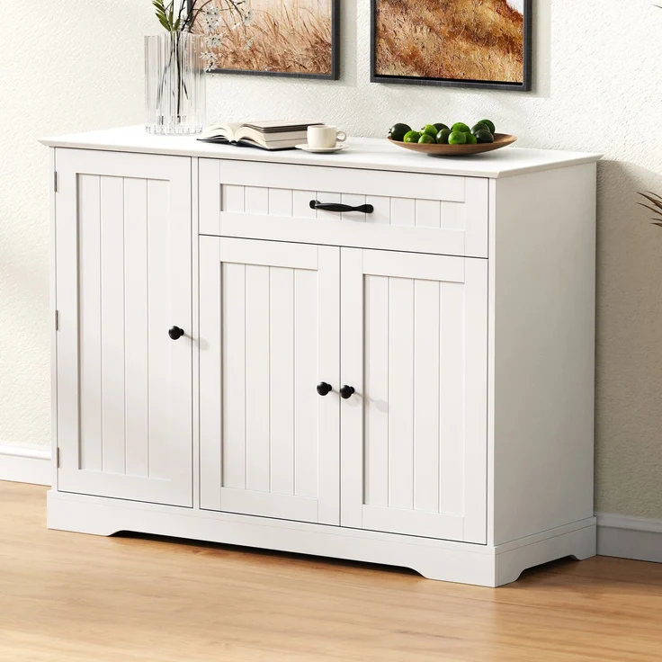 Modernes, elegantes Sideboard mit 3 Türen und einer Schublade, Buffetschrank für Esszimmer, Wohnzimmer und Diele (Weiß) – Bild 2