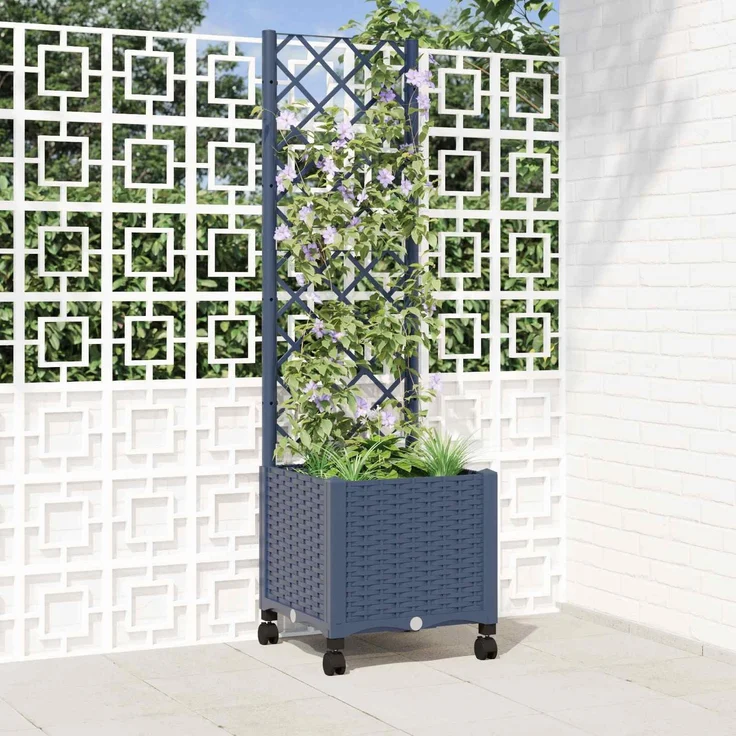 vidaXL Pflanzkübel mit Spalier und Rädern Blaugrau 40 x 40 x 146 cm PP 3422921 – Bild 1