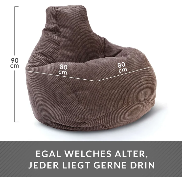 Green Bean® Sitzsack mit Rückenlehne 80x80x90cm - Gaming Chair mit 230L Füllung Cordstoff - Bean Bag Bodenkissen Lounge Sitzhocker Relax-Sessel Gamer Gamingstuhl Dunkelgrau – Bild 4