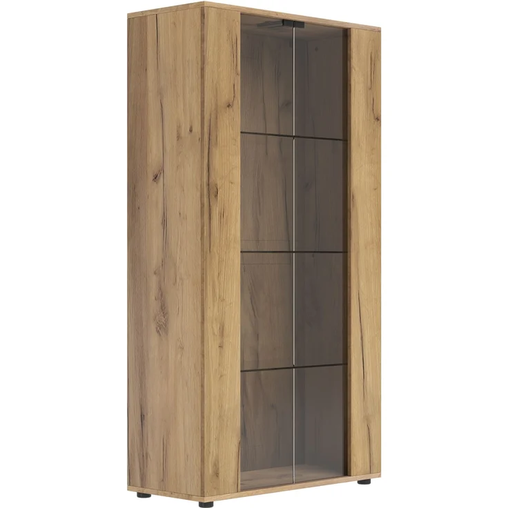 Vitrinenschrank 80x36x150,5 cm in Natur mit 2 Glastüren, 4 Ablageflächen und LED-Beleuchtung – Bild 6
