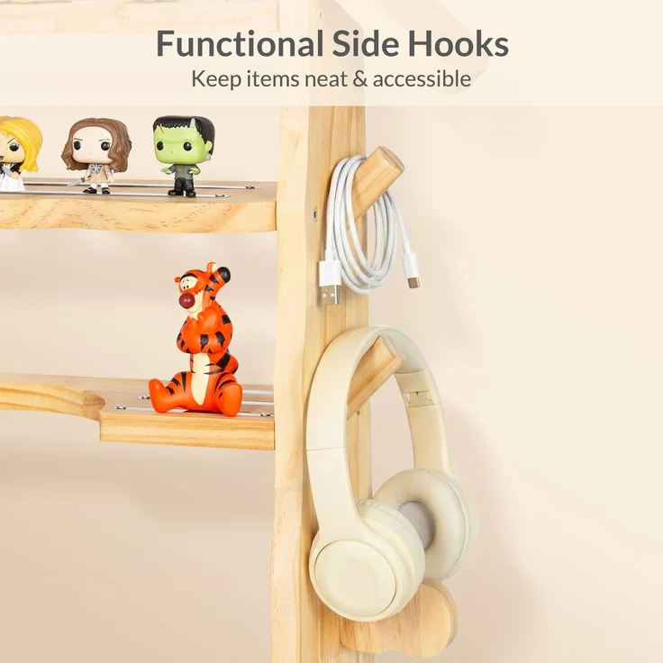 Todeco Toniebox Regal aus Holz, Magnetische Aufbewahrung für 30-40 Tonie Figuren, Verstärkte Magnetleisten, Seitenhaken, Freistehende Regale, Kinderregal für Mädchen & Jungen, Hausförmiger – Bild 5
