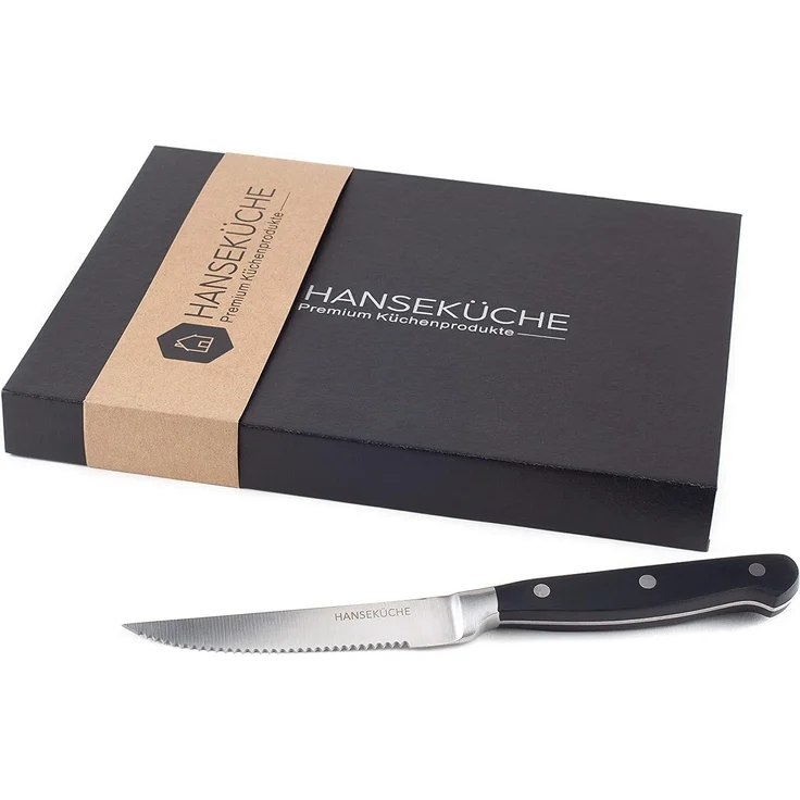 Hanseküche Steakmesser Steakmesser 6er Set – mit Holzgriff (Schwarz) (6 Stück), Modernes Design, Geschenkbox – Bild 3
