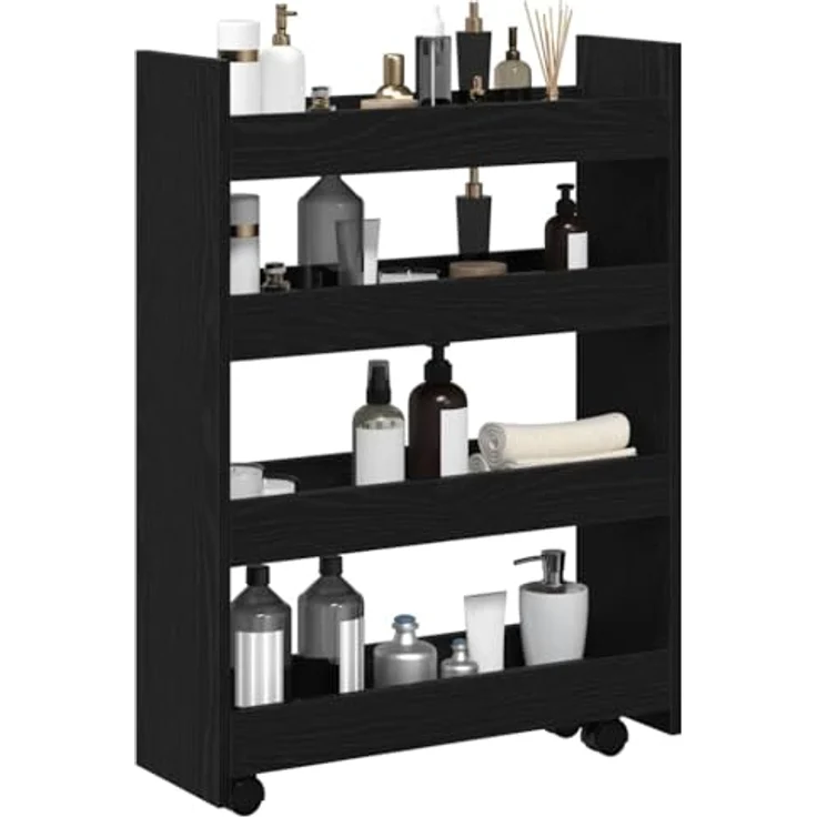 vidaXL Schmaler Aufbewahrungswagen Schwarz Eichen-Optik 869251 – Bild 2