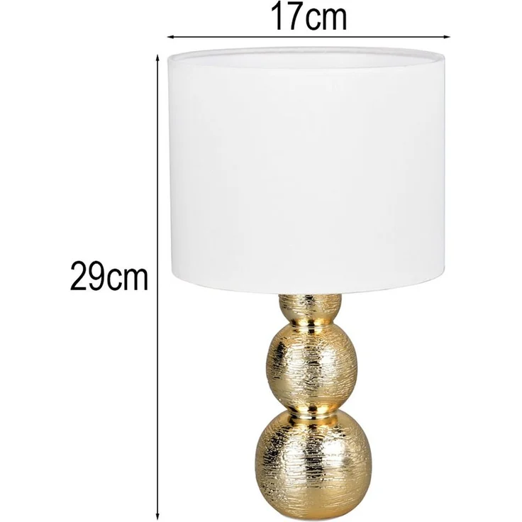 Tischleuchte LOVA mit Keramikfuß Gold & Stoffschirm Weiß, Höhe 29cm – Bild 4