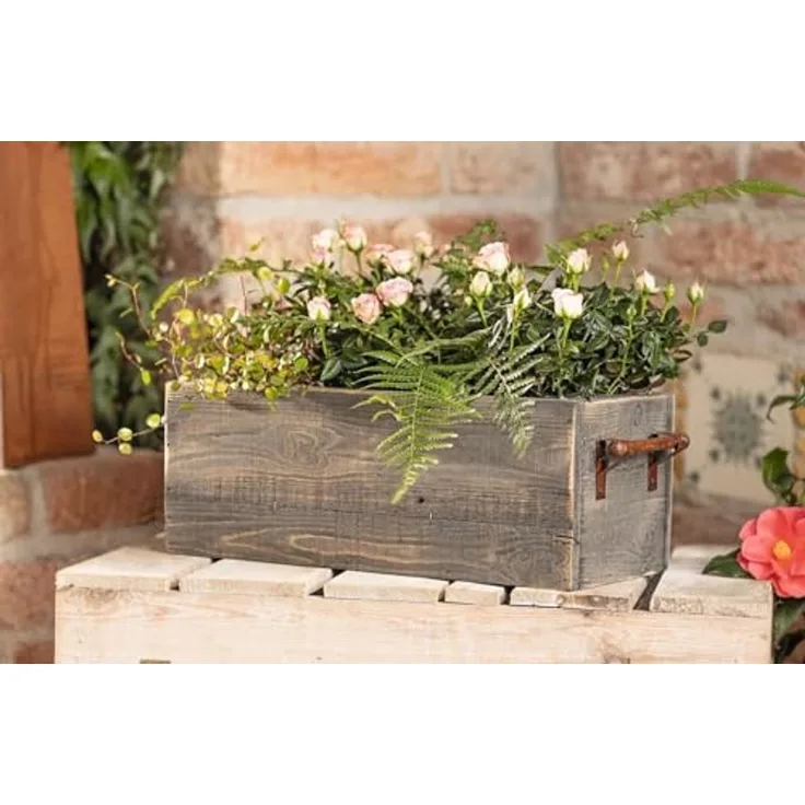 Dekoleidenschaft Blumenkasten "Grey" aus recyceltem Holz, grau gekalkt, Pflanzkasten 40x18x15 cm, im Antik Look, Pflanzbox, Balkonkasten, Blumentopf, Pflanztopf