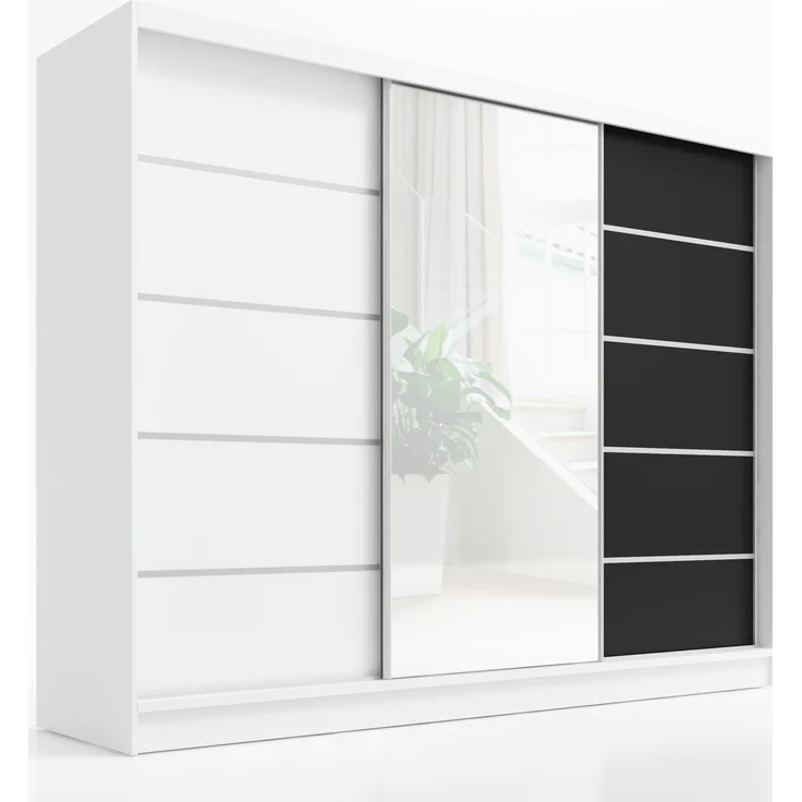 A&J MöbelLand Schwebetürenschrank AURELIA, Weiß, Weiß, Schwarz, Leiste: Weiß – Bild 1