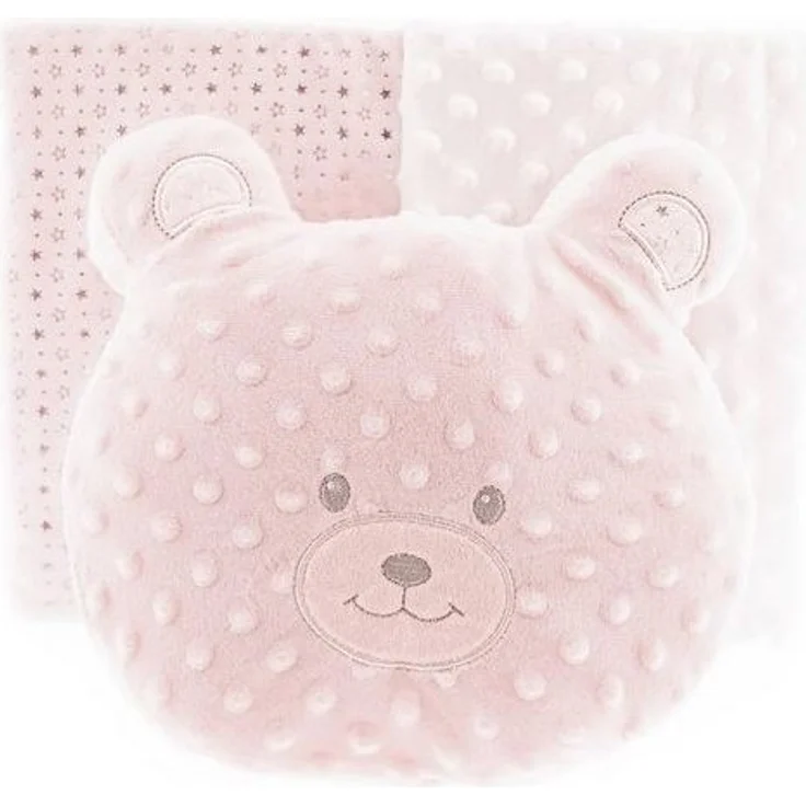 Almina Babydecken-Set mit Bärenkissen Zweilagige Babydecke aus Polyester Sternenmuster 100x80 cm Rosa – Bild 4