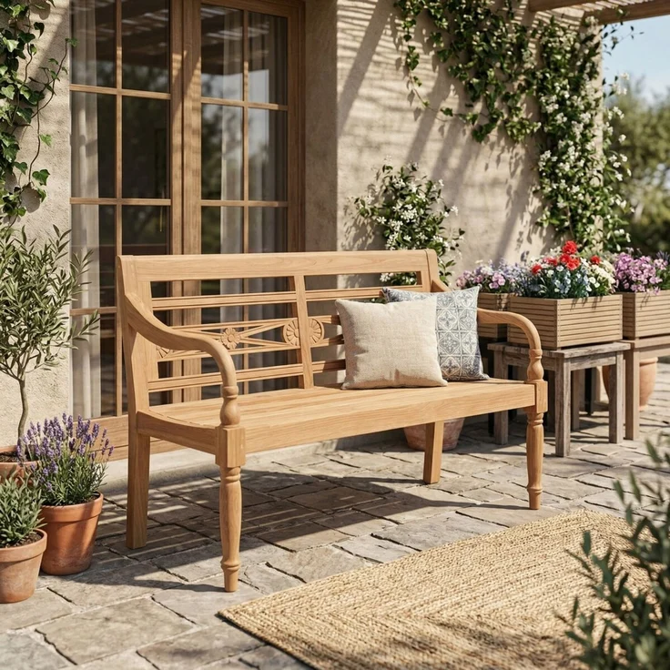 Teakholz Gartenbank LINGGA Rustic 2 Sitzer 130cm – Bild 3
