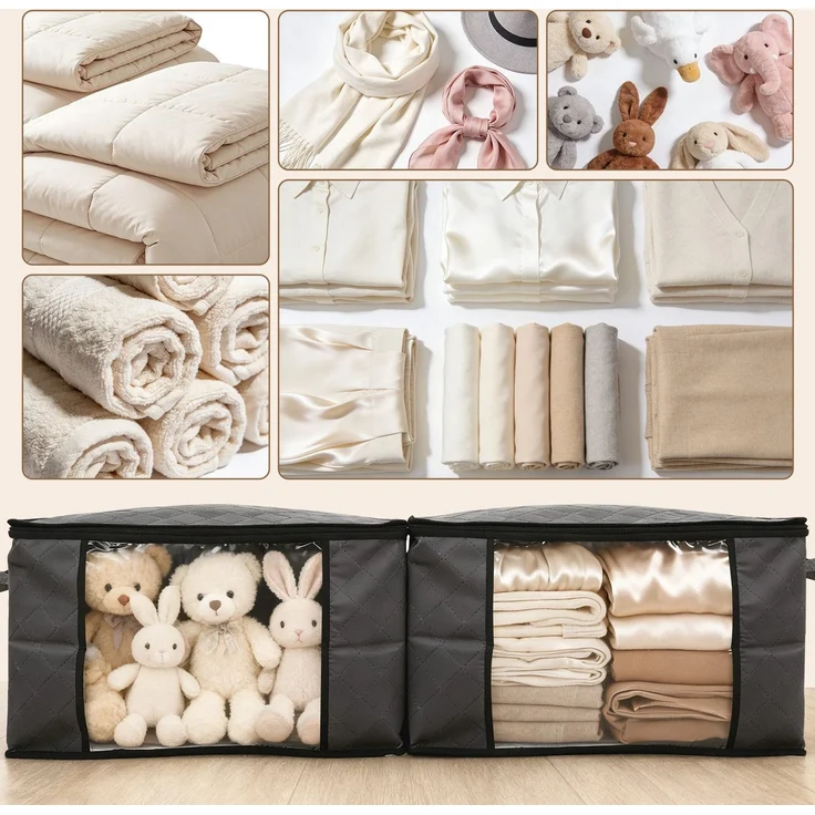 Sekey Faltbare Aufbewahrungstasche Aufbewahrungsbox mit Deckel Reißverschluss und Griffen als Kleiderschrank Organizer für Kleidung Bettwäsche und Bettdecken 55 x 35 x 31,5 cm 2-teilig – Bild 6