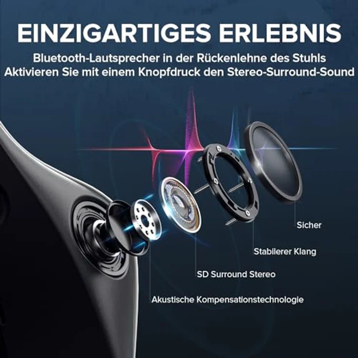 GTPLAYER Gaming Stuhl Gamer Stuhl mit Fußstütze Bluetooth Lautsprecher Ergonomischer Bürostuhl Computerstuhl Schreibtischstuhl PC Stuhl mit verstellbare Rückenlehne 150 kg Belastbarkeit weiß – Bild 4