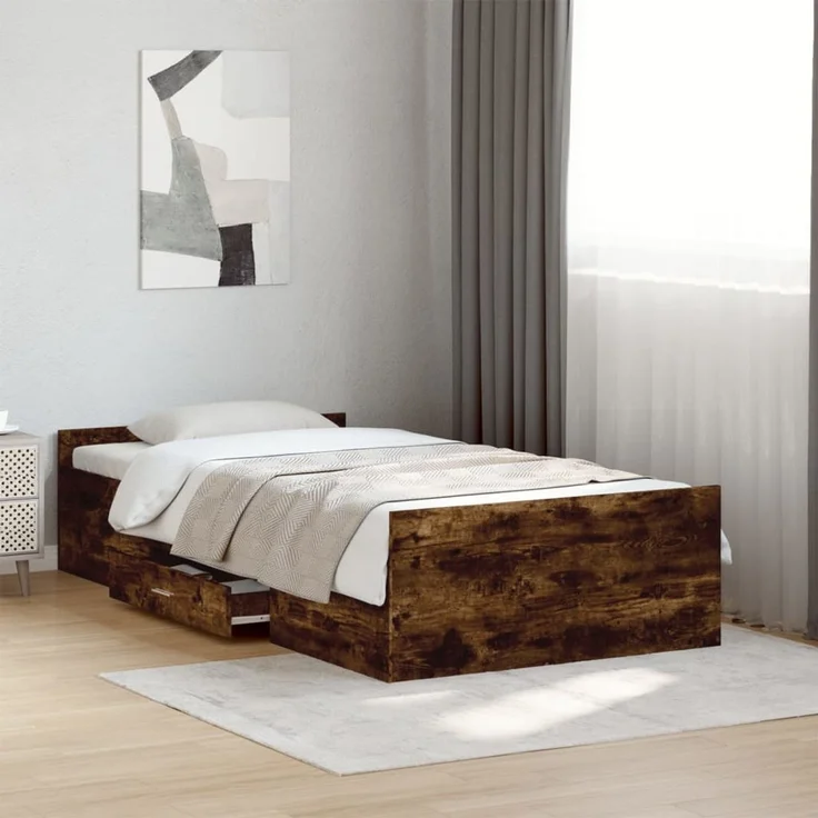 vidaXL Bettgestell mit Schubladen Räuchereiche 90x200cm Holzwerkstoff 3280339 – Bild 1