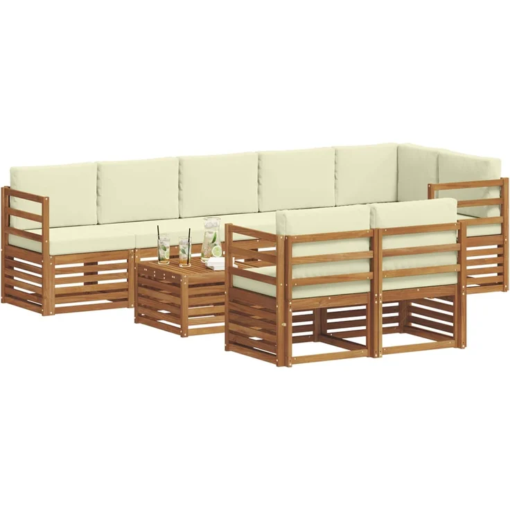 vidaXL Outdoor-Sofagarnitur 9 stk. 8-Sitzer Natur und Creme 3375030 – Bild 3