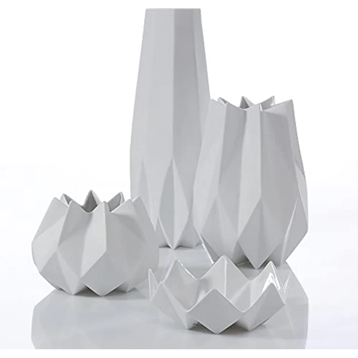 Goebel Polygono Star Vase, Porzellan, 18,5 x 18,5 x 14 cm, Weiß, modern strukturierte Dreieck-Fragmentierung – Bild 4
