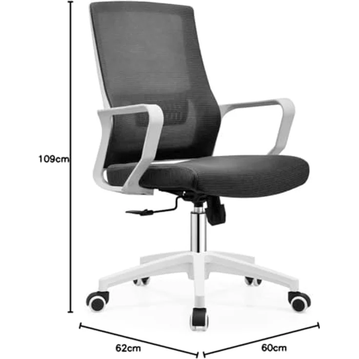 Shally Dogan Ergonomischer Drehstuhl mit Lendenwirbelstütze, Schreibtischstuhl, Arbeitszimmerstuhl, höhenverstellbar, stabile weiße Basis, schweißfeste Rückenlehne (schwarz) – Bild 4