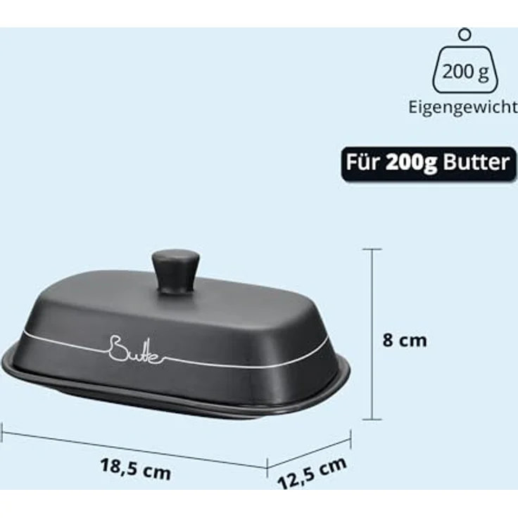 KHG Butterdose Anthrazit Grau Keramik Steingut poliert mit Griff für 250g Butter, Butter Box mit Beschriftung, Butter Behälter zur Aufbewahrung, mit Deckel-Griff – Bild 5