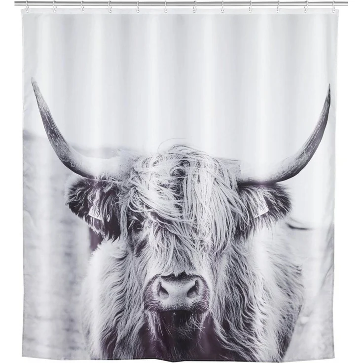 WENKO YAK Duschvorhang 180 x 200 cm, Weiß/Grau – Bild 1