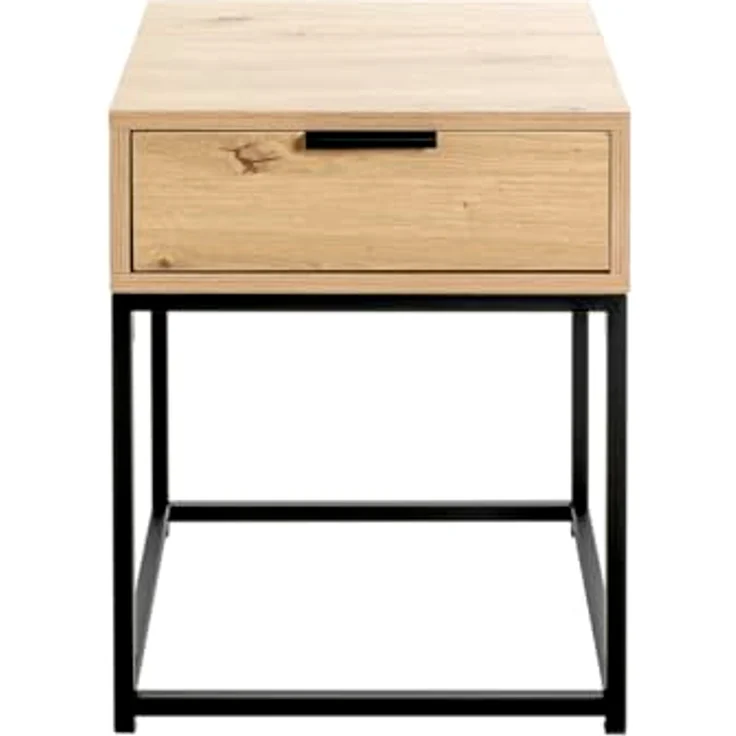 XXXL Nachtschrank Schwarz, Eiche und Metall, 1 Schublade, 40x50x40 cm, Schlafzimmermöbel – Bild 4