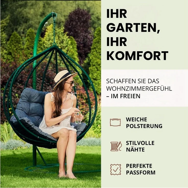 Hobbygarden Stuhlkissen Hängesessel Kissen Polster Auflage für Polyrattan Rattan Hängeschaukel, Sitzauflage für Hängekorb Rückenkissen für Hängesitz Indoor & Outdoor – Bild 2