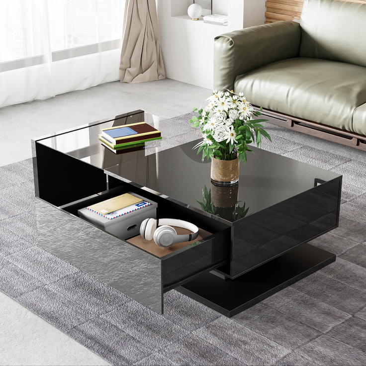 MODFU Couchtisch Beistelltische (Wohnzimmertisch, 1-St, 105*55*32,5cm), mit Glastischplatte, Schublade und 16-farbigen variablen LED-Leuchten – Bild 2