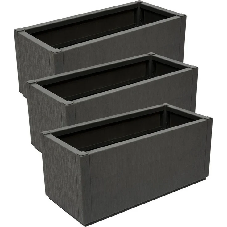 Kreher Pflanzkübel 'Ethica' aus Kunststoff, 80 x 36 x 36 cm, Strukturiert, Anthrazit (3 St) – Bild 2