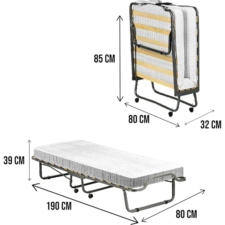 Dmora Klappbett Ace, Feldbett mit 15 Latten, inklusive Matratze, platzsparendes Kinderbett, 100 % Made in Italy, 80 x 190 x 39 cm – Bild 3