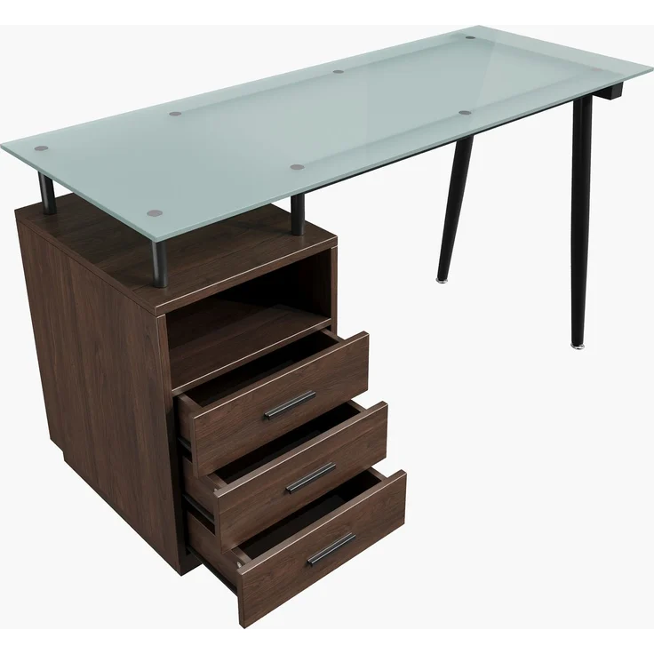 Abrihome Schreibtisch mit Glasplatte und 3 Schubladen, Braun, 75x50x130 cm – Bild 7