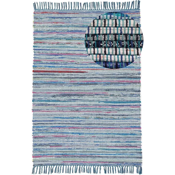 carpetfine 'Kelim Chindi' Teppich, Wendeteppich, rechteckig, Höhe: 6 mm, handgewebt, mit Fransen, Blau, 120 x 170 cm – Bild 1