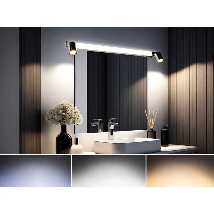 LED Bad Spiegelleuchte mit 2 Strahlern & Schalter, Chrom Breite 90cm – Bild 6