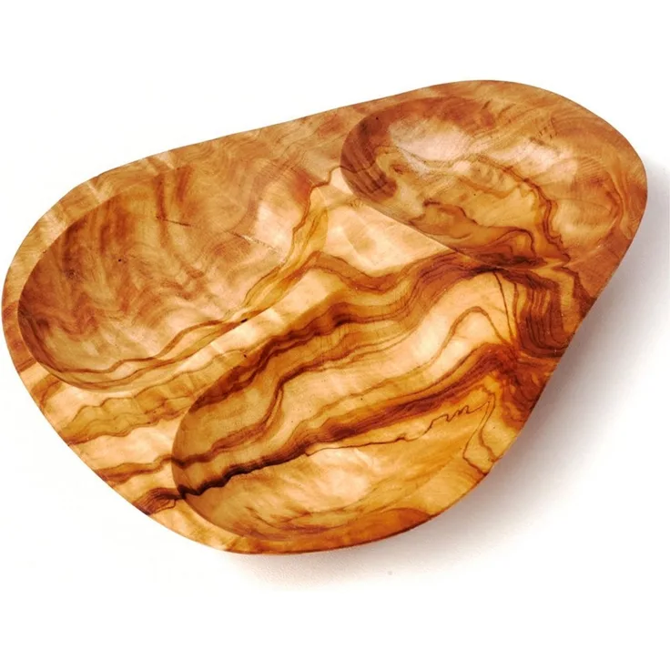 dasOlivenholzbrett Tapas-Schale 3-Fächer Schale aus Olivenholz