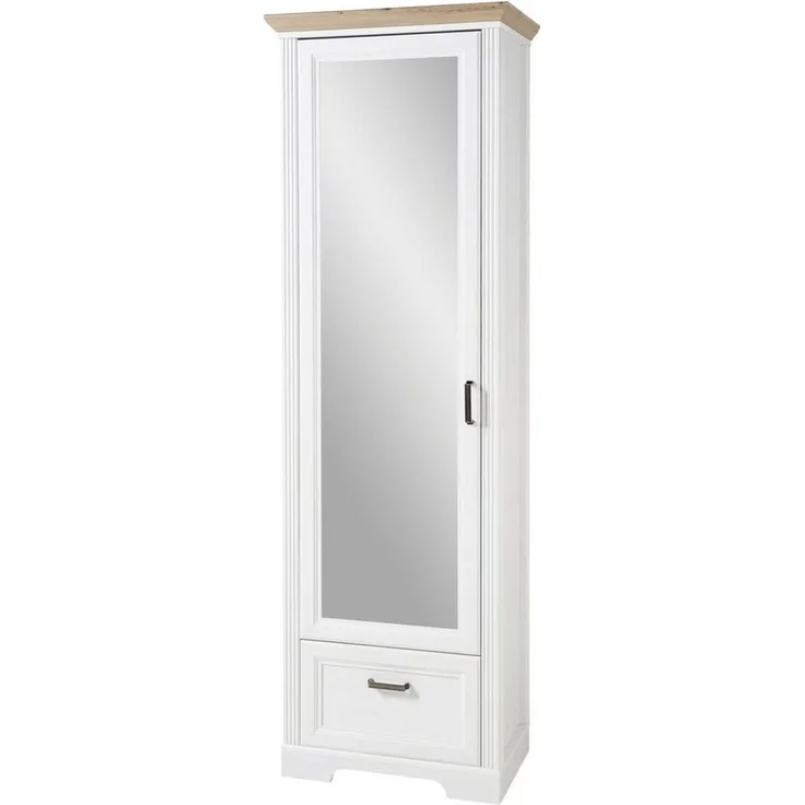 Garderobenschrank Jena / Jasmin, Holzwerkstoff, Weiß, Verspiegelt, 65 x 204 x 41 cm