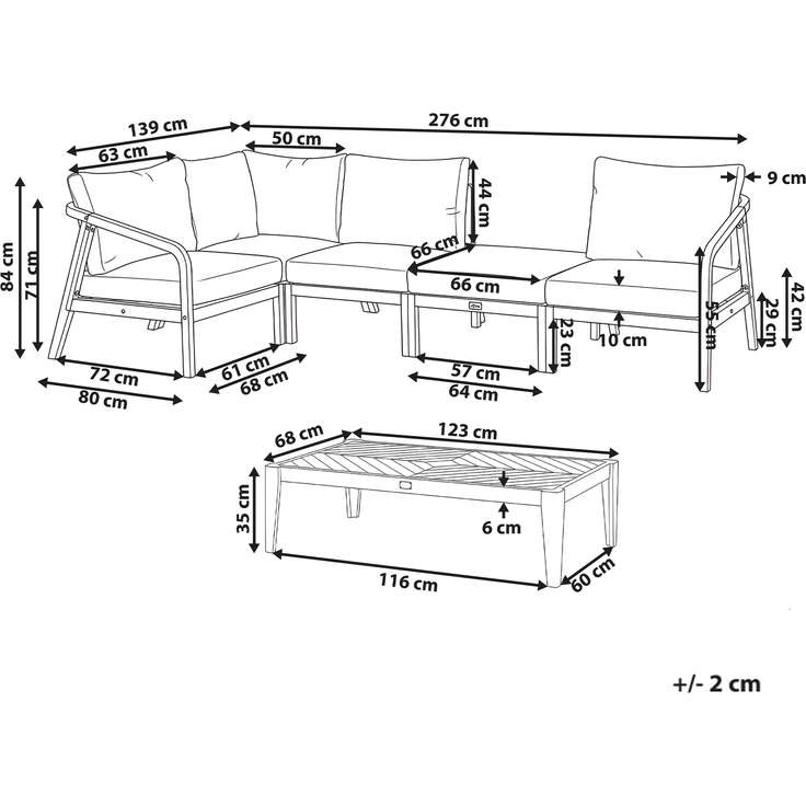 Garten Ecksofa mit Tisch 5-Sitzer RIVELLO modular Akazienholz Hellbraun – Bild 2