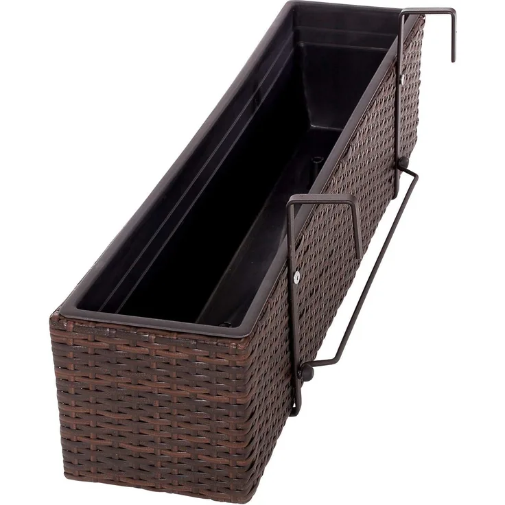 VIVANNO Balkonkasten Polyrattan BALKONI Kasten, Braun Geflochten 80x19x20 cm