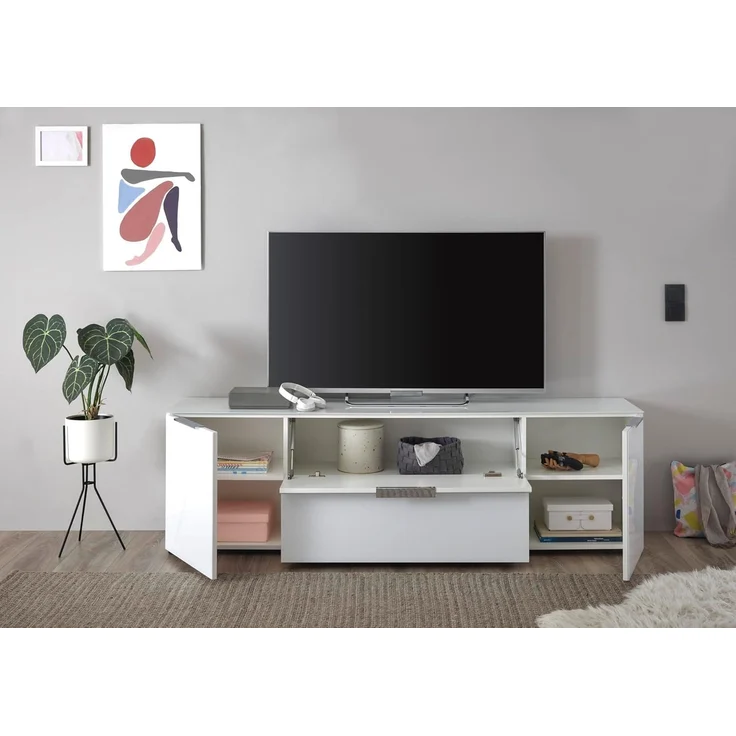 Stella Trading TV-Lowboard Santorin in Weiß, TV - TV Schrank für TV bis 65 Zoll mit viel Stauraum für Ihr Wohnzimmer - 180 x 55 x 40 cm (B/H/T) – Bild 7