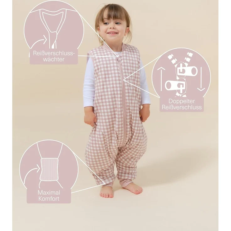 molis&co - Baby Schlafsack mit Füßen 2.5 TOG - Ganzjahres Schlafsack - Babyschlafsack mit Beinen - 100% Baumwolle (Oeko-TEX 100), Winterschlafsack Premium Qualität - Dusty Rose (70 cm) – Bild 3
