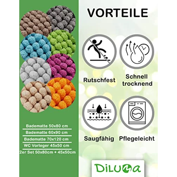 DILUMA Badematte Badematte Chenille 50x80 cm – Badteppich mit kuscheligem Flor, Polyester, rechteckig, Rutschhemmende Beschichtung, schnell trocknend, hohe Saugkraft – Bild 4