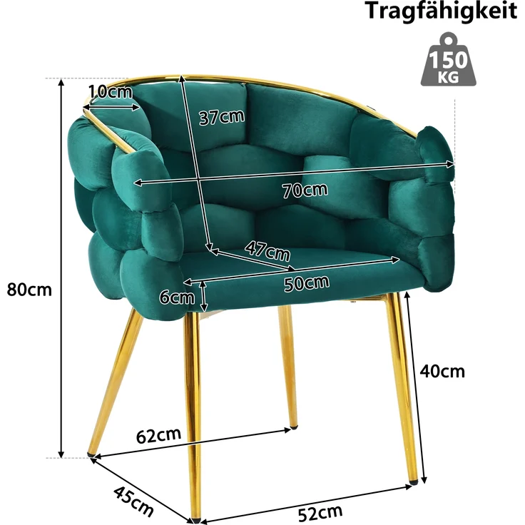 Eleganter Samtstuhl Grün mit goldenem Rückengestell mit ergonomischer Rückenlehne, verstellbaren Metallbeinen – Bild 6