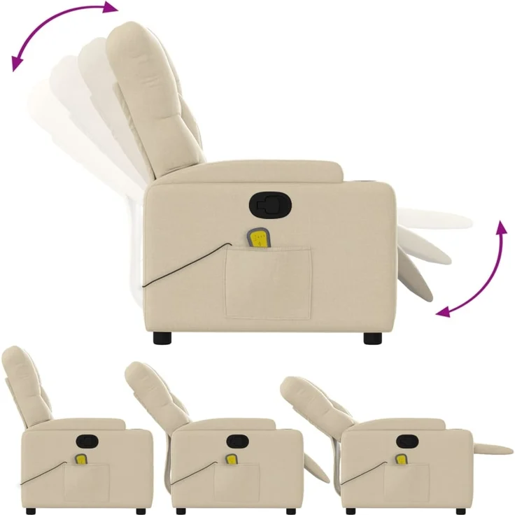 vidaXL Massage-Relaxsessel, cremefarbener Stoff 3206068 – Bild 4