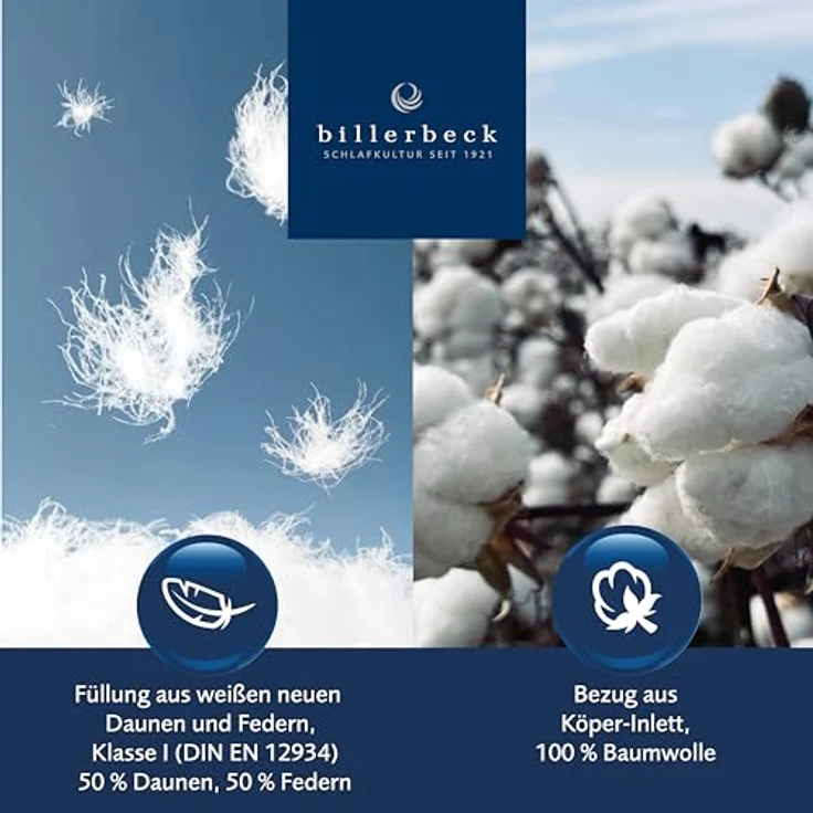 Billerbeck Kopfkissen Kuschelkissen D/F - Kissen in 40 x 40 cm – weiches Kuschelkissen – 50% Daunen, 50% Federn – mit Tragetasche – Bild 2