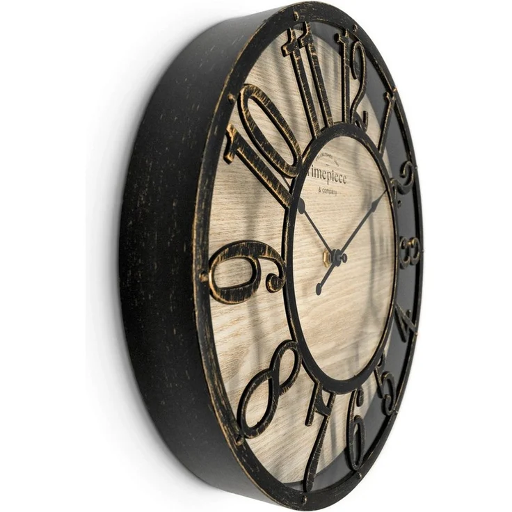 K&L Wall Art Wanduhr Industrielle Wanduhren Vintage Holzuhr Metall Optik (Leise Steampunk Uhr) – Bild 2